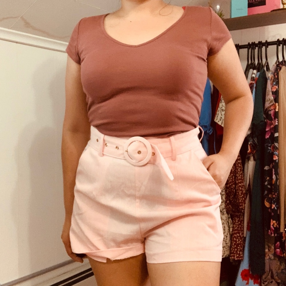 Tailored High Waist Shorts With Pockets And Belt